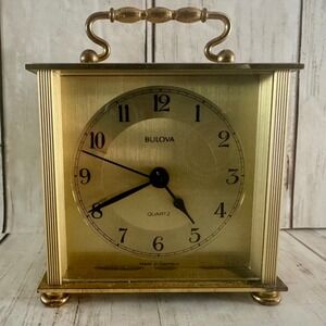 Bulova B2614 Gold Tone Quartz Carriage Clock Germany Vintage Mantel Desk WORKS
